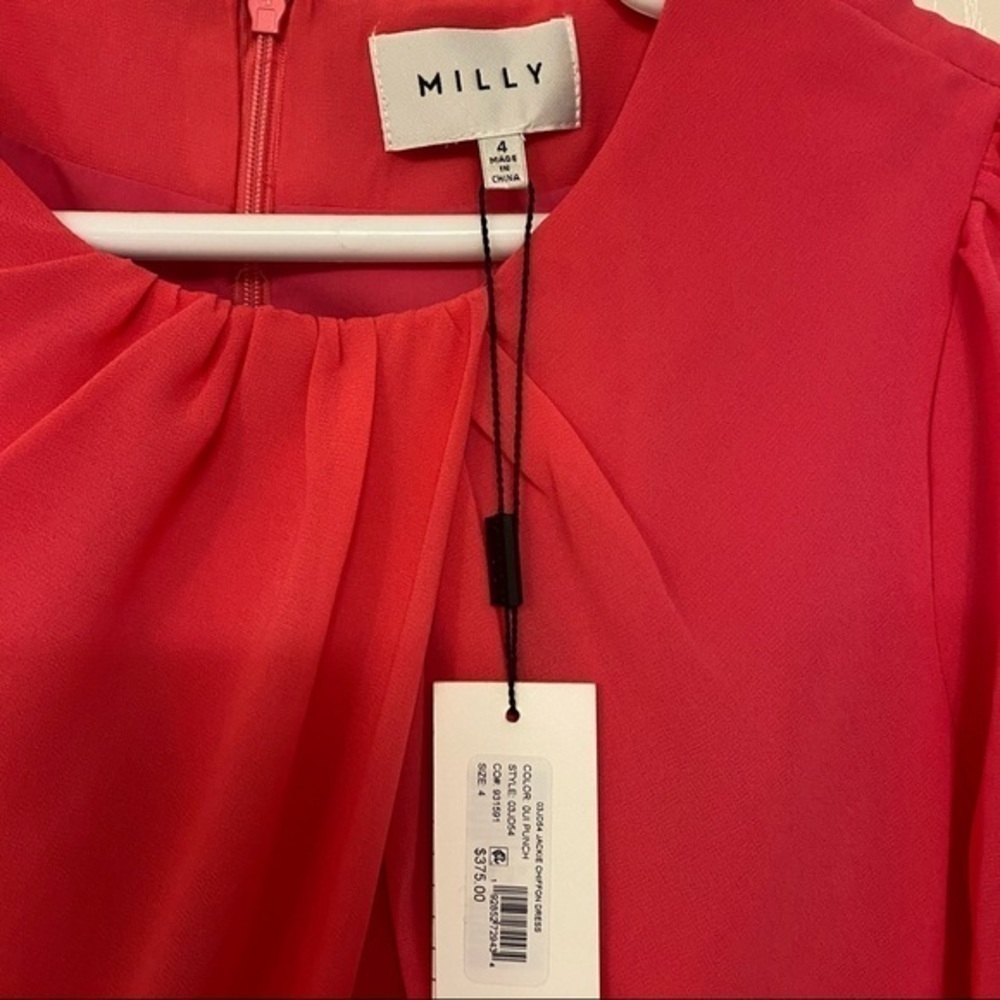 Milly Jackie Chiffon Dress in Punch / Pink Size 4 - Picture 10 of 11